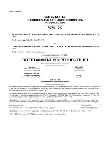 Thumbnail EPR Properties
 10-Q Quarterly Report FY2011 