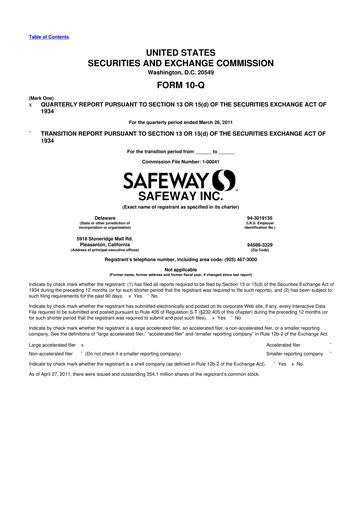Thumbnail Safeway 10-Q Quarterly Report FY2011 