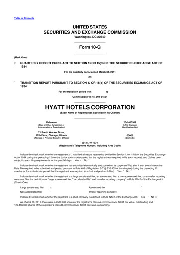 Thumbnail Hyatt Hotels 10-Q Quarterly Report FY 