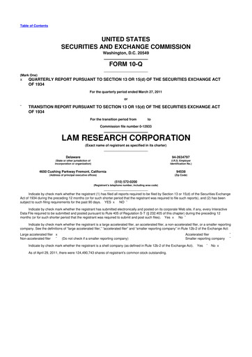Vorschaubild Lam Research 10-Q Quartalsbericht 2011 