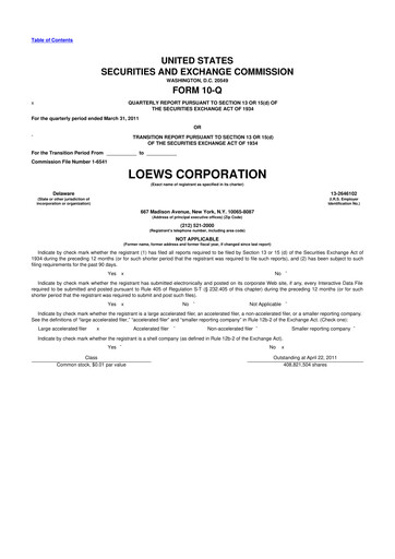 Thumbnail Loews Corporation
 10-Q Quarterly Report FY2011 