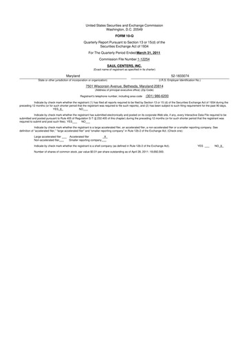 Miniature Saul Centers 10-Q Rapport trimestriel  