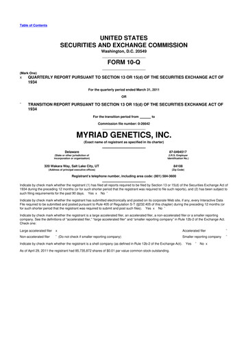 Thumbnail Myriad Genetics 10-Q Quarterly Report FY2011 