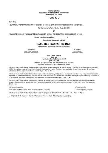 Thumbnail BJ's Restaurants
 10-Q Quarterly Report FY 