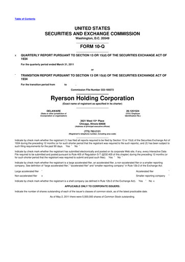 Miniature Ryerson 10-Q Rapport trimestriel  