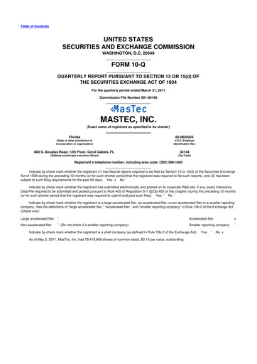 Miniature MasTec 10-Q Rapport trimestriel  