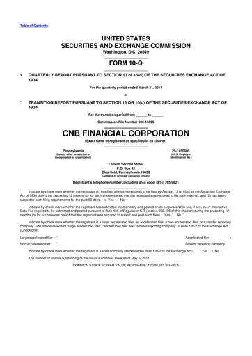 Thumbnail CNB Financial Corp 10-Q Quarterly Report FY 