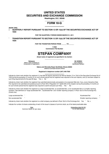 Thumbnail Stepan Company
 10-Q Quarterly Report FY 