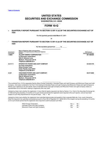 Thumbnail Alliant Energy 10-Q Quarterly Report FY 