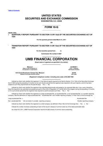 Thumbnail UMB Financial 10-Q Quarterly Report FY2011 