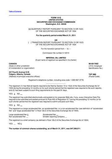 Thumbnail Imperial Oil
 10-Q Quarterly Report FY2011 