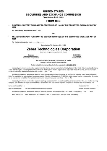Miniature Zebra Technologies 10-Q Rapport trimestriel 2011 