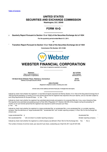 Thumbnail Webster Financial 10-Q Quarterly Report FY2011 