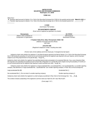 Thumbnail SEI Investments 10-Q Quarterly Report FY2011 