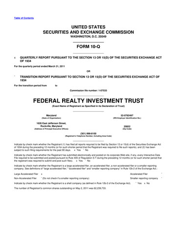 Thumbnail Federal Realty Investment Trust
 10-Q Quarterly Report FY2011 