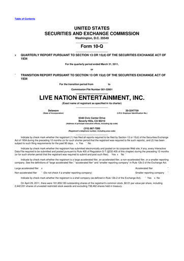 Thumbnail Live Nation
 10-Q Quarterly Report FY2011 