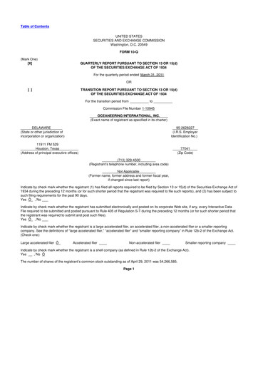 Thumbnail Oceaneering International
 10-Q Quarterly Report FY2011 