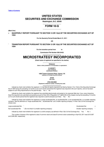 Miniature Strategy 
 (MicroStrategy) 10-Q Rapport trimestriel  