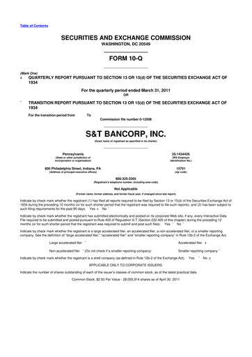 Thumbnail S&T Bancorp 10-Q Quarterly Report FY 