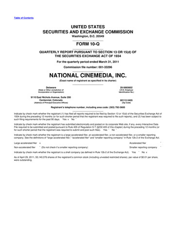 Thumbnail National CineMedia 10-Q Quarterly Report FY 