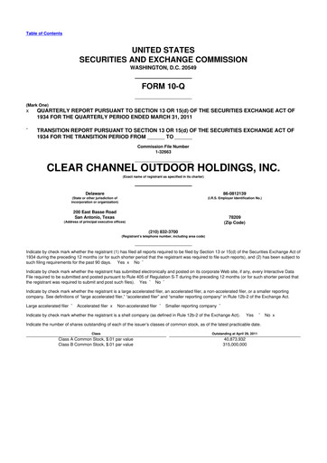 Thumbnail Clear Channel Outdoor
 10-Q Quarterly Report FY 
