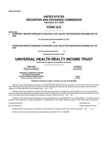 Vorschaubild Universal Health Realty Income Trust 10-Q Quartalsbericht  
