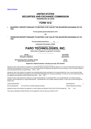 Miniature Faro Technologies
 10-Q Rapport trimestriel 2011 