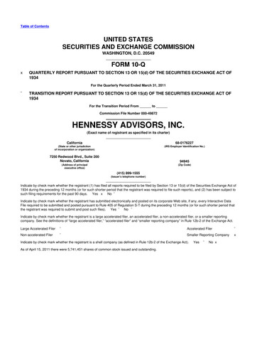 Thumbnail Hennessy Advisors 10-Q Quarterly Report FY2011 