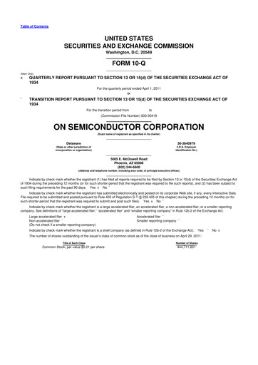 Thumbnail ON Semiconductor 10-Q Quarterly Report FY2011 