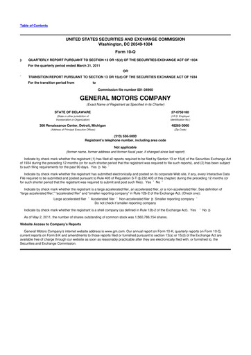Thumbnail General Motors 10-Q Quarterly Report FY 