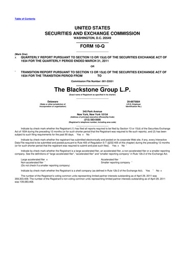 Thumbnail Blackstone Group 10-Q Quarterly Report FY2011 