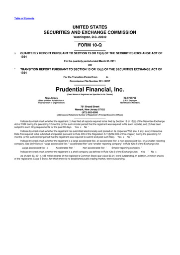 Thumbnail Prudential Financial 10-Q Quarterly Report FY2011 