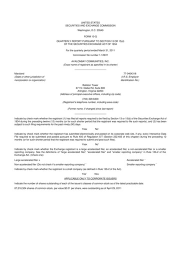 Miniature AvalonBay Communities 10-Q Rapport trimestriel 2011 