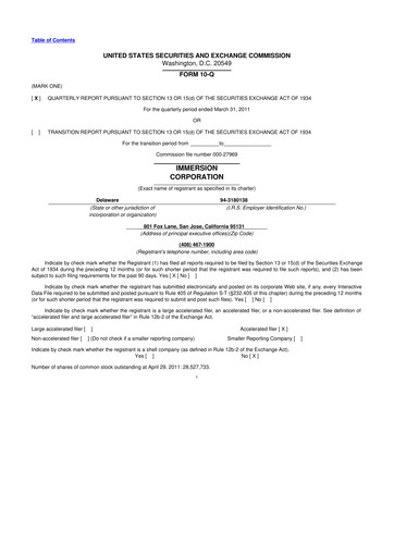 Miniature Immersion Corporation
 10-Q Rapport trimestriel  