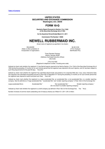 Thumbnail Newell Brands
 10-Q Quarterly Report FY2011 