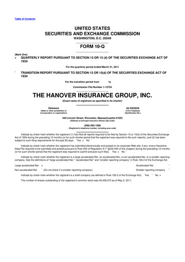 Thumbnail Hanover Insurance Group 10-Q Quarterly Report FY2011 