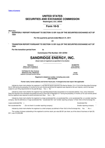 Thumbnail SandRidge Energy
 10-Q Quarterly Report FY2011 