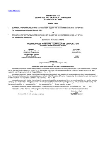 Miniature Wabtec 10-Q Rapport trimestriel 2011 