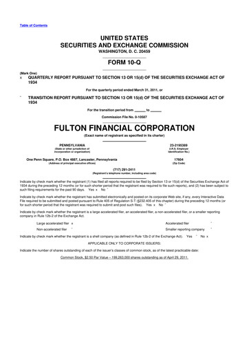 Thumbnail Fulton Financial 10-Q Quarterly Report FY2011 