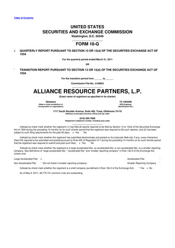 Vorschaubild Alliance Resource Partners 10-Q Quartalsbericht  