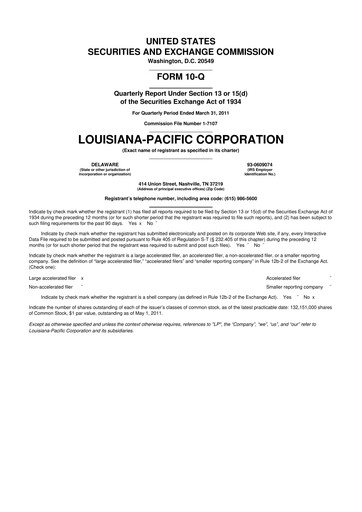 Miniature Louisiana-Pacific
 10-Q Rapport trimestriel  