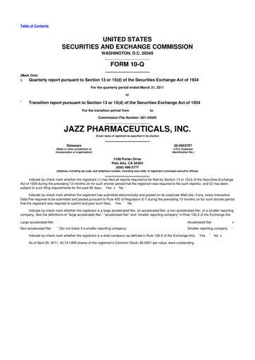 Vorschaubild Jazz Pharmaceuticals 10-Q Quartalsbericht  