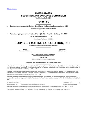 Thumbnail Odyssey Marine Exploration 10-Q Quarterly Report FY 