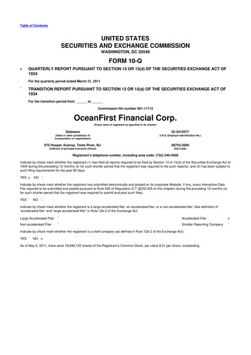 Thumbnail OceanFirst Financial 10-Q Quarterly Report FY 
