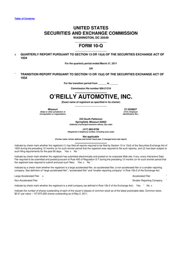 Thumbnail O'Reilly Automotive 10-Q Quarterly Report FY2011 