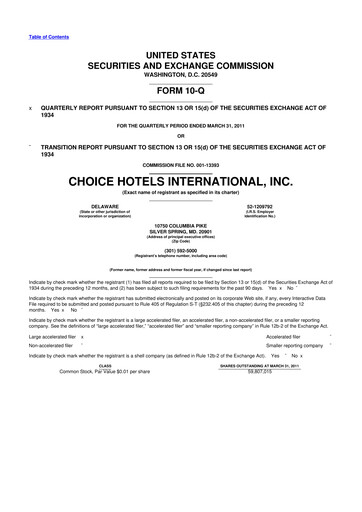 Miniature Choice Hotels International 10-Q Rapport trimestriel 2011 