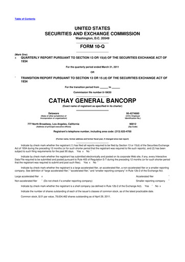 Thumbnail Cathay General Bancorp 10-Q Quarterly Report FY2011 