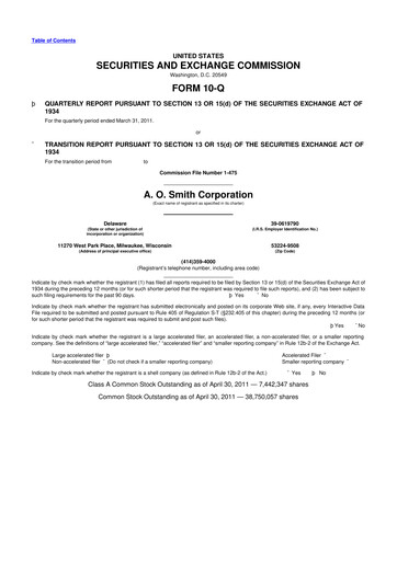 Thumbnail A. O. Smith 10-Q Quarterly Report FY2011 