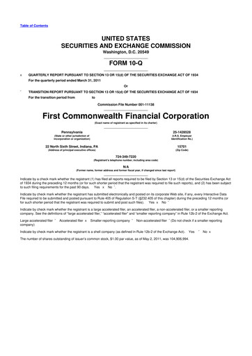 Thumbnail First Commonwealth Financial Corp 10-Q Quarterly Report FY 