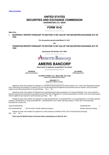 Thumbnail Ameris Bancorp
 10-Q Quarterly Report FY 